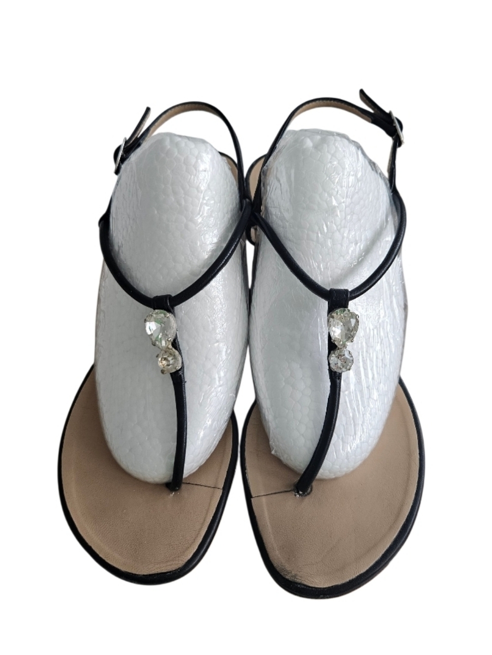 Giuseppe Zanotti Black Leather T-Strap Sandals with Crystal Accent - Picture 3 of 11
